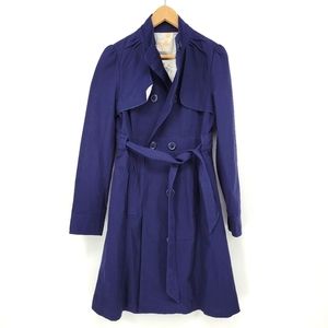 NEW Tulle women's peacoat jacket blue cotton trench tie medium